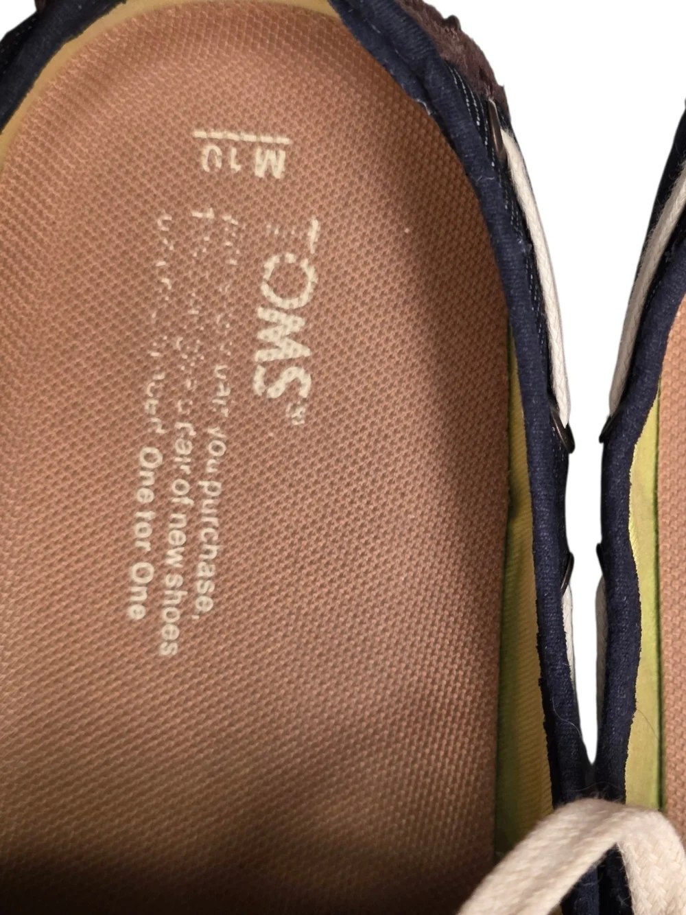 TOMS Men's Navy Canvas Boat Shoes with Off-White Laces 10